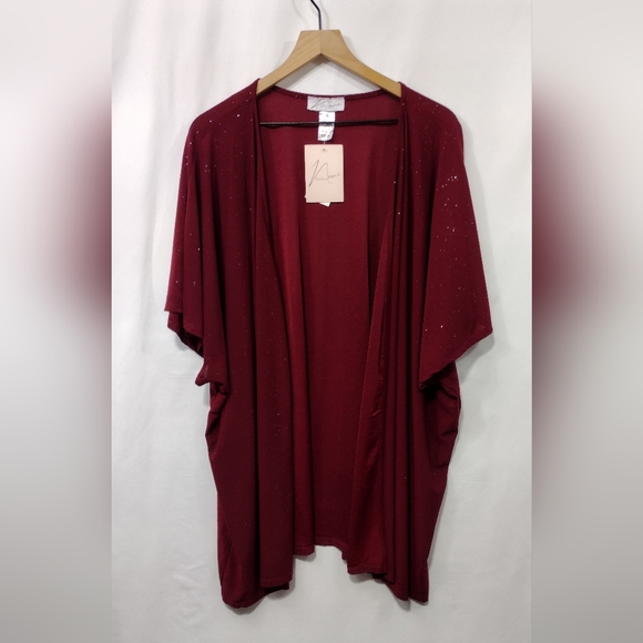 New Fashion Tops - NWT New Fashion Shimmer Open Front Cardigan Women's 3X Burgundy Boho Retro Y2K